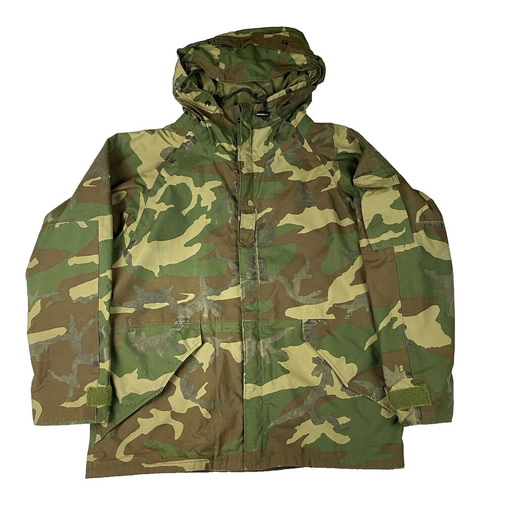 US Military Gore-Tex ECWCS Woodland Camo Cold Weather Parka Jacket Large USA